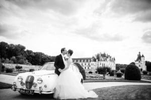 Photo dans les jardins de Chenonceau en noir et blanc